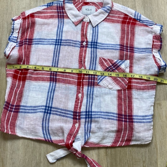 Rails Amelie Carmine Linen Blend Tie Front Shirt in Blue White Red - Picture 9 of 11